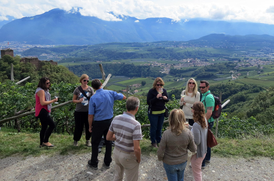 travel group at wine tasting outside Bolzano, Italy