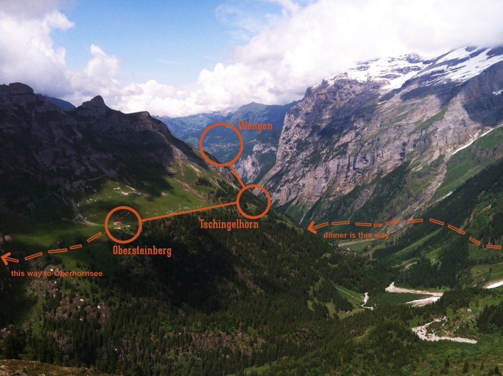 Lauterbrunnen Valley perspective with hiking route diagram