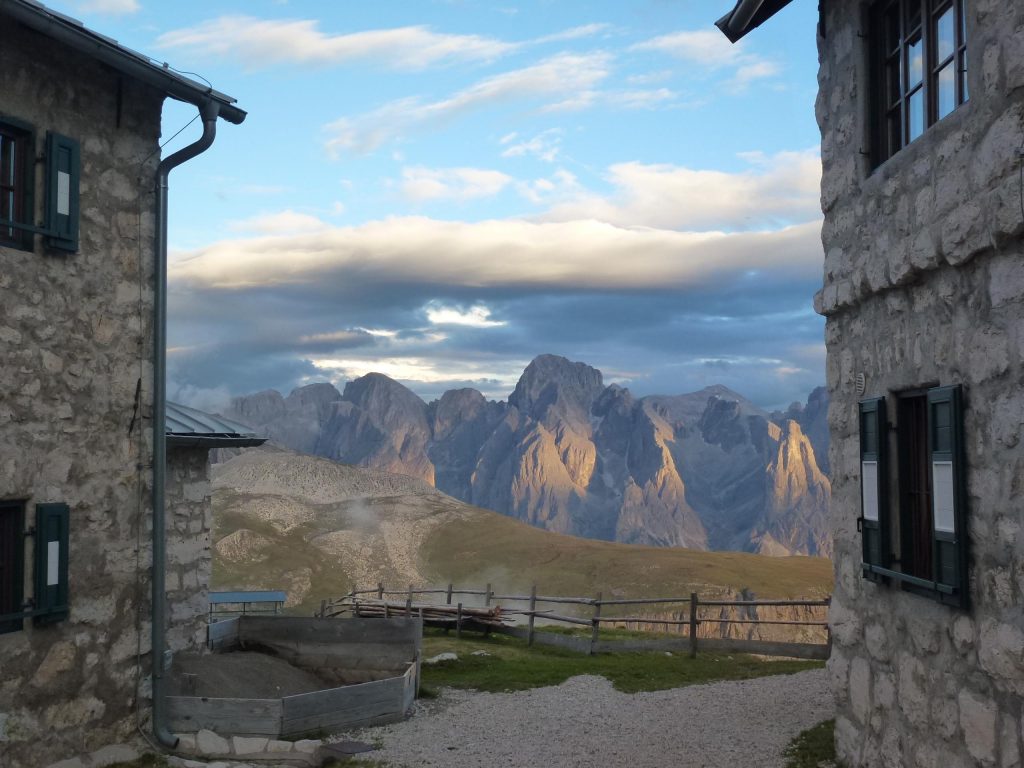 Sunset view from Dolomites rifugio, Italian Alps