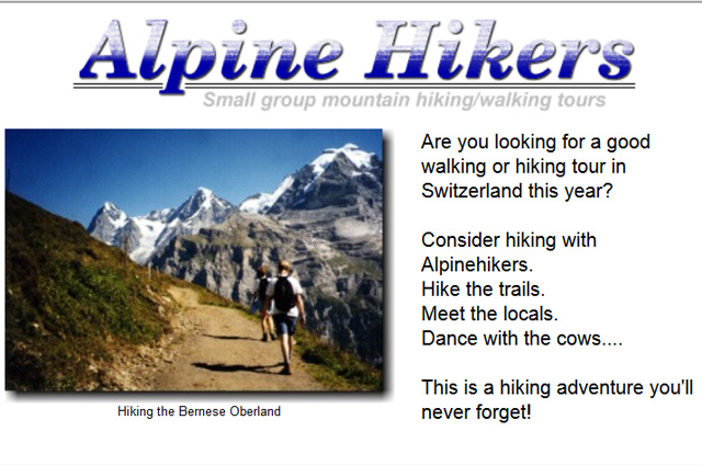 screen shot of Alpinehikers website from 1999