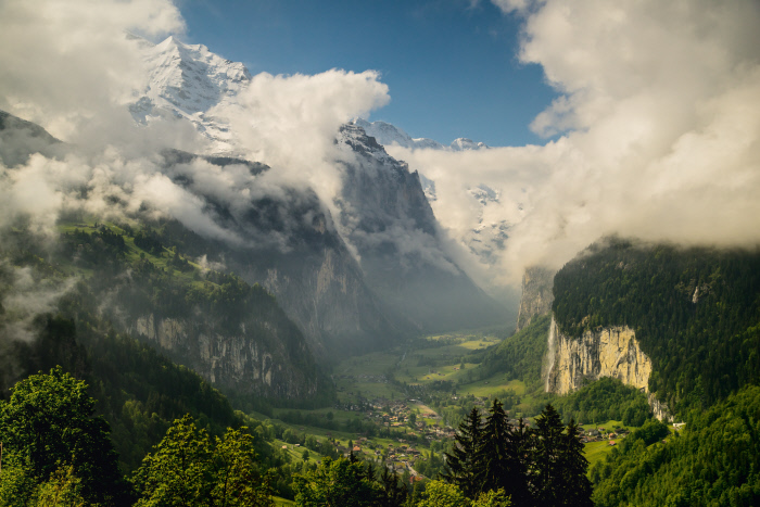 view of Lauterbrunnen Valley from hike to Obersteinberg in the Alps