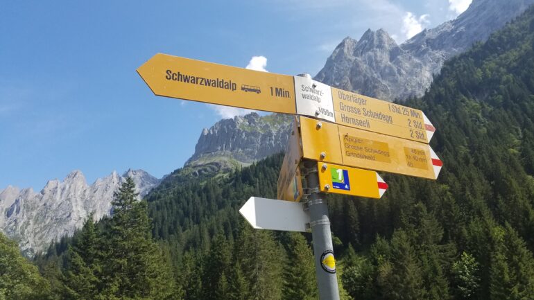 trail sign Schwarzwaldalp, Bernese Oberland, Switzerland
