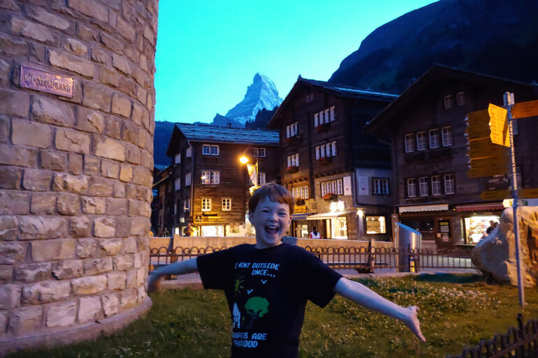 happy child on a family vacation in Zermatt, Switzerland